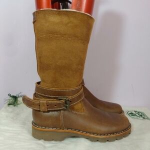Roots Shearling Lined Brown Tribe Leather Rollover Boots Womens Size 5.5 US